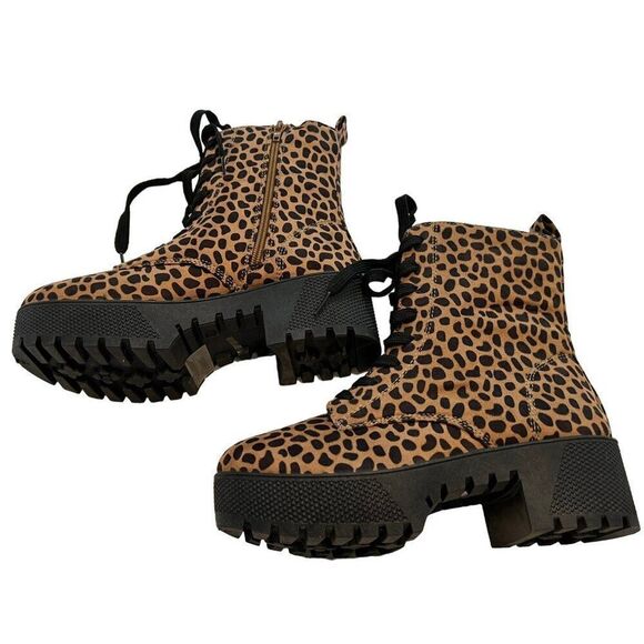 Bamboo Leopard Chunky Combat Platform Boots‎ Size 6.5 - Picture 7 of 8